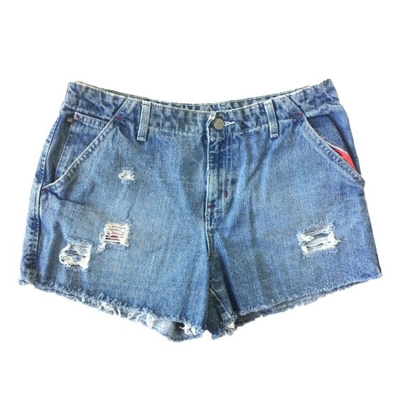 Vintage Polo Ralph Lauren Womens Jean 4” Deck Shorts Sz 8 Denim Distressed 32"W - Picture 1 of 9